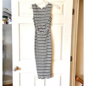 Women's Dress Size S with cut out at belly, body con, striped, mid-calf - Sexy!